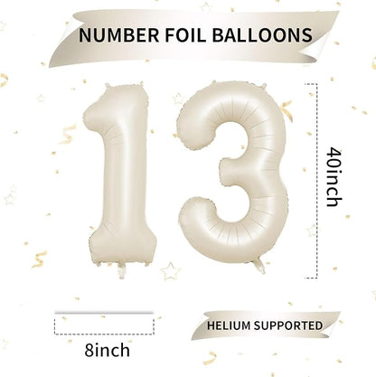 Biapian 40 Inch Cream Number 13 Balloon, 13th Birthday Balloons, Big Digital 13 - Image 2
