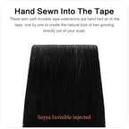 SUYYA Invisible Tape in Hair Extensions Human Hair Jet Black Seamless Injected Hand-Tied Pro Quality Virgin Human Hair 20PCS 40G/Pack Straight Tape Ins(16 inch #1 Jet Black)
