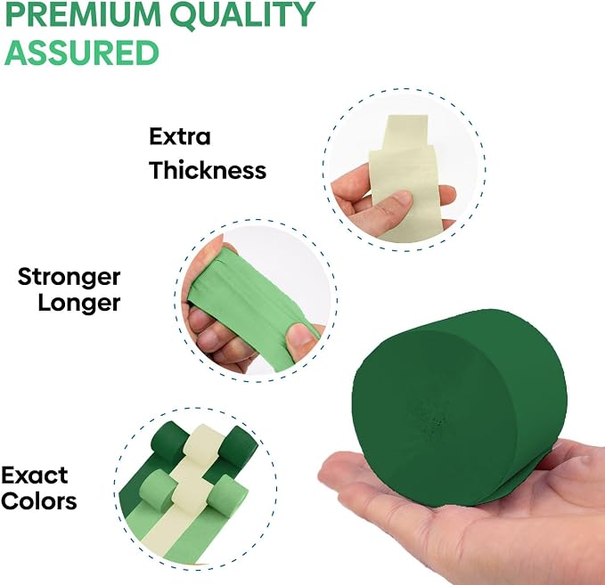 6 Green & White Crepe Paper Streamers, 492ft Pack of Party Decorations | Each - Image 3