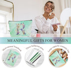 Personalized Gifts Monogrammed Birthday Gifts for Women, New Mom, Grandma Thank You Christmas, Initial 20 oz Tumbler, Makeup Cosmetic Bag Cup Pens Journal Notebook 6 Set, (Aesthetic Green Flower R)