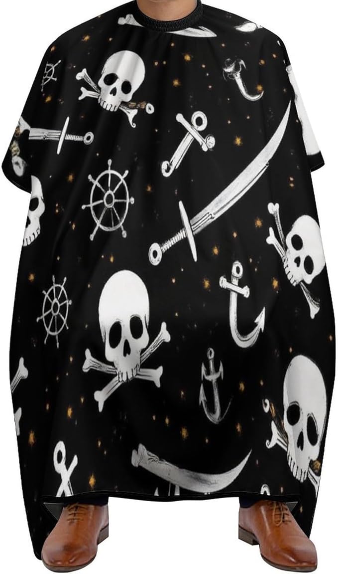 Women's Fashion Hair Cutting Cape with Adjustable Closure Barber Cape Nautical Anchor Pirate Skulls