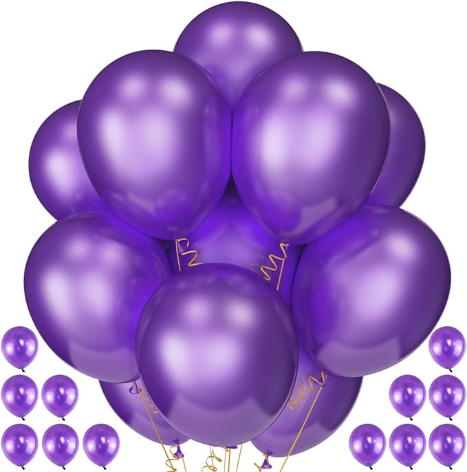 120 Pack Pearl Purple Balloons, Bright 12 inch Royal Purple Latex Party Balloons by Qikoolaa