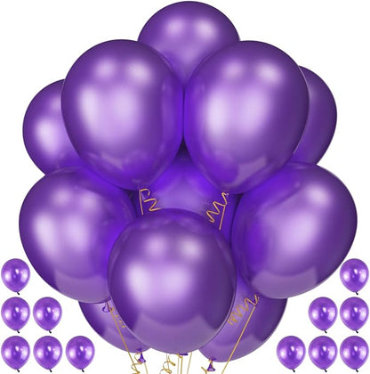 120 Pack Pearl Purple Balloons, Bright 12 inch Royal Purple Latex Party Balloons by Qikoolaa