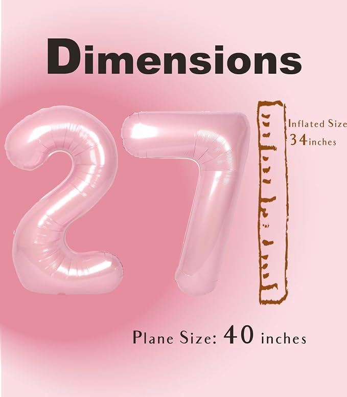 SUWEN 40 Inch Large Pink 27 Balloon Numbers Big Foil Helium Number Balloons 0-9 - Image 5