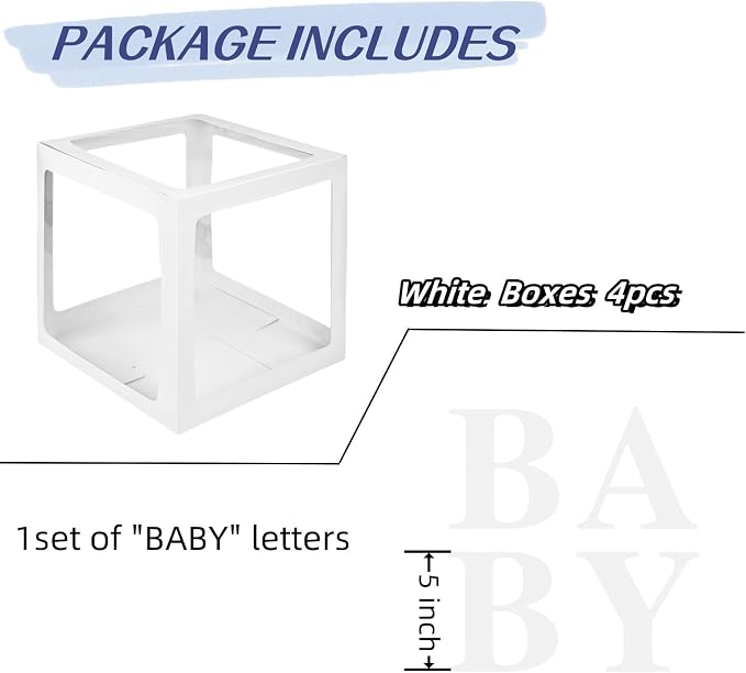 Baby Boxes with 4 Letters for Baby Shower 4pcs White Clear Balloon Box BABY - Image 2