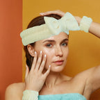 7 Pcs Spa Set, Facial Headband and Wristband Set, Skincare Accessories, College Style Girl Idea Gifts, Hair Accessories for Women and Girls（Light Beige）