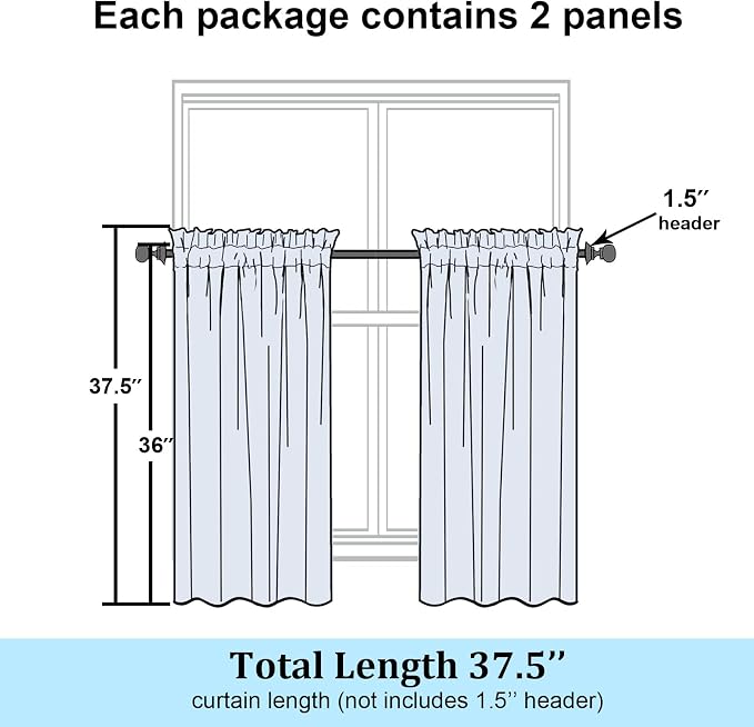 Simplebrand Semi Sheer Ivory Curtains 36 Inch Length 2 Panels, Geometric - Image 2