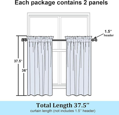Simplebrand Semi Sheer Charcoal Grey Curtains 36 Inch Length 2 Panels, - Image 2