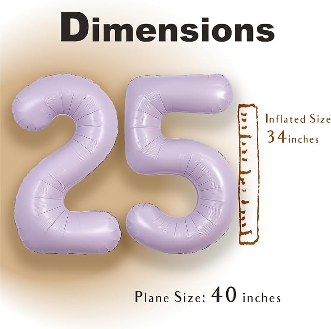 SUWEN 40 Inch Light Purple Lavender Big 25 Balloon Number Foil Helium 0-9 | - Image 2