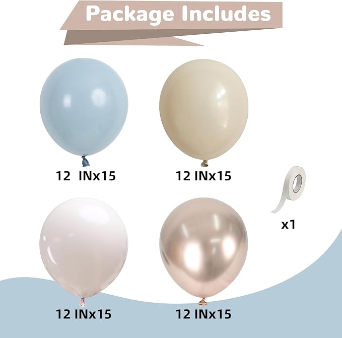 Dusty Blue and Gold Balloons Fathers Day 12 Inch Slate Fog Light Baby Blue Sand - Image 2