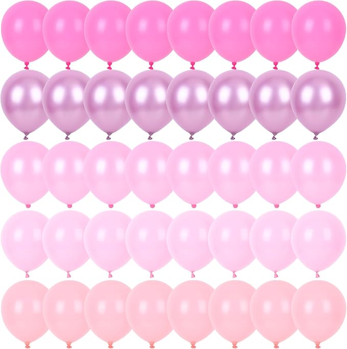 RUBFAC Pink Balloons Set, Metallic Pearl Pastel Light Pink Party Balloons 12 by RUBFAC