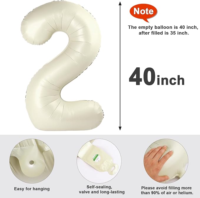 2 Balloon Number 40 Inch Cream Balloons - Image 5