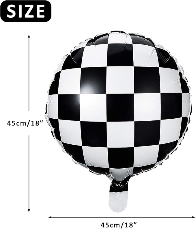 Gejoy 24 Pcs Checkerboard Balloon 18 Inches Aluminum Foil Black White Checkered - Image 2