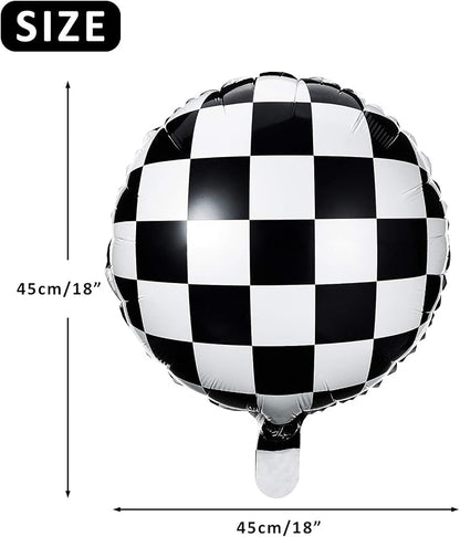 Gejoy 24 Pcs Checkerboard Balloon 18 Inches Aluminum Foil Black White Checkered - Image 2