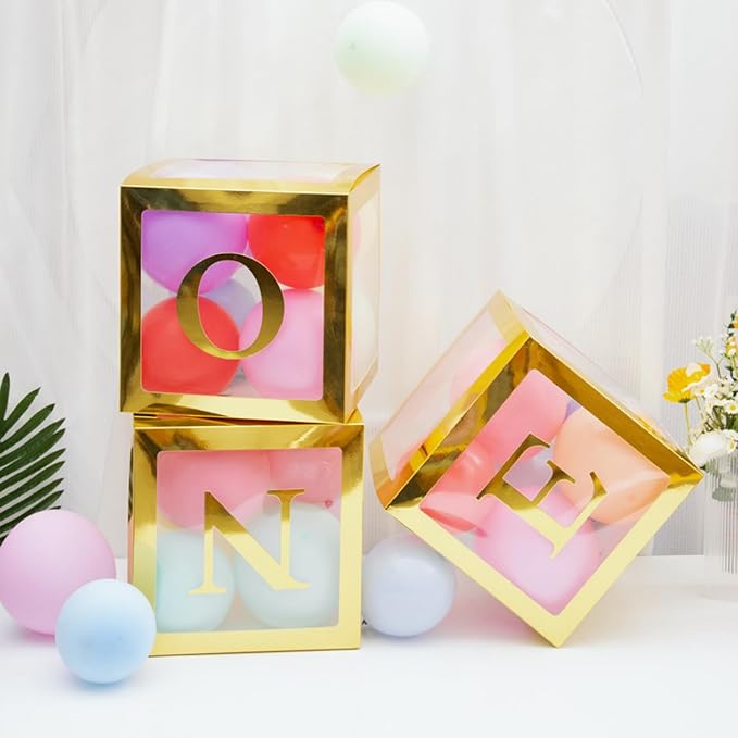 Gold One Boxes for 1st Birthday, One Balloon Box - Image 2