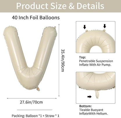 Biapian 40 Inch Giant Cream V Foil Balloons, Large Aluminum V Balloons Helium - Image 2