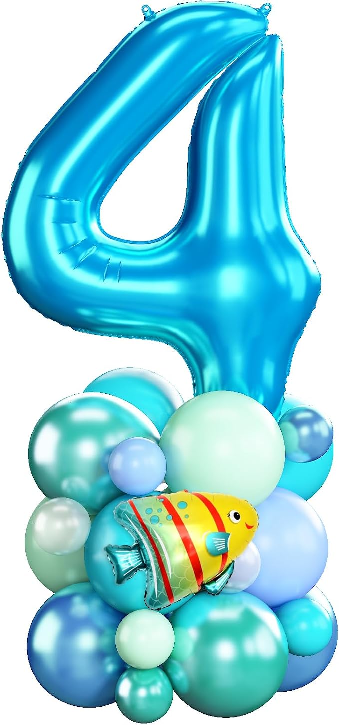 40 Inch Number 4 Balloon Blue Ocean Under the Sea Number Four Foil Balloons by Domgoge