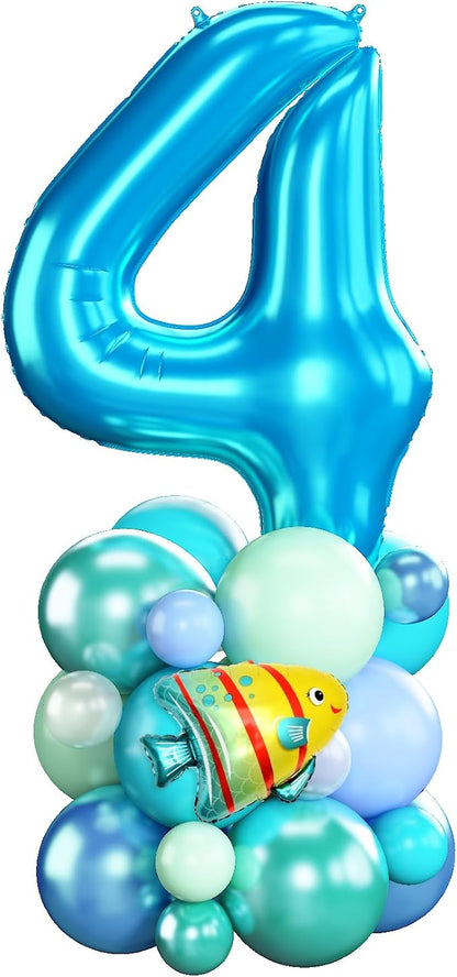 40 Inch Number 4 Balloon Blue Ocean Under the Sea Number Four Foil Balloons by Domgoge