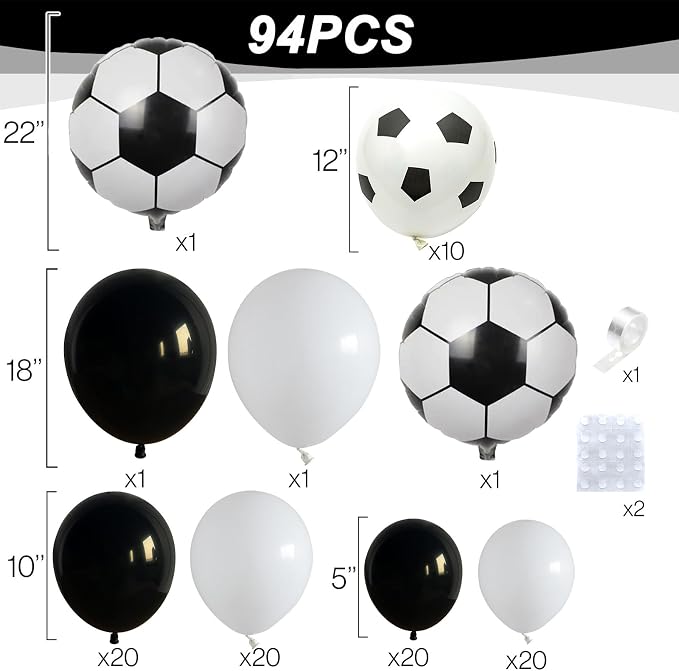 Soccer Balloon Garland Arch Kit, 22 18 12 10 5 Inch Black White Football Print - Image 2