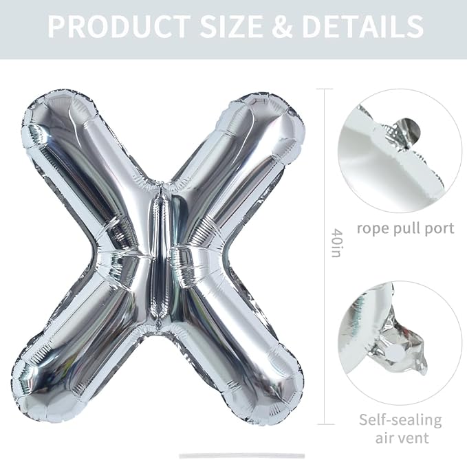 TONIFUL 40 Inch Large Silver Letter X Foil Balloons Alphabet Balloons | Giant - Image 2