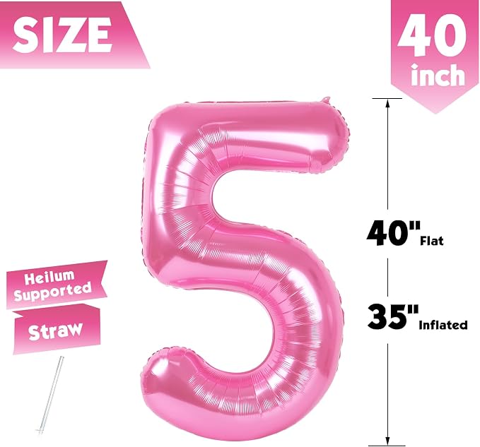 40 Inch Pink Number 5 Balloon Birthday Party Decorations - Image 5