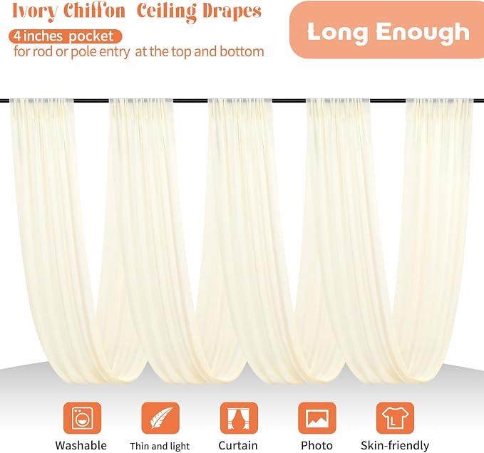 6 Panels Beige Ceiling Drapes for Wedding Ceiling Drapes 5ftx10ft Wedding Arch - Image 3