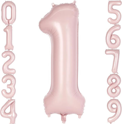 Light Pink Number 1 Balloon, 40 Inch Giant Mylar Number Balloons, Large Foil by AIQINHU