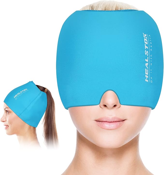 Head Ice Hat, Ice Cap for Head, Ice Head Wrap, Cold & Hot Therapy Reusable 360 Compression Flexible Ice Pack Wrap. Blue