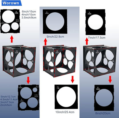 Worown 11 Holes Collapsible Black Plastic Balloon Sizer Box, Balloons Sizer Cube - Image 3