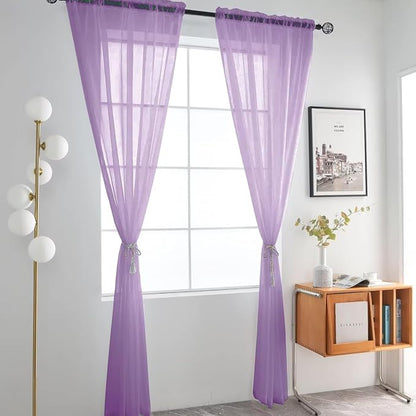 SpaceDresser Lavender Sheer Curtains 4 Panels Rod Pocket Semi-Sheer Curtain 108 - Image 3