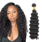 Deep Wave Bundles Human Hair Color 1B Deep Wave Bundles Niegmeag Brazilian Virgin Remy Hair Single Bundle 12 Inch Double Weft Natural Black Loose Wave Bundle Hair Weave 100g