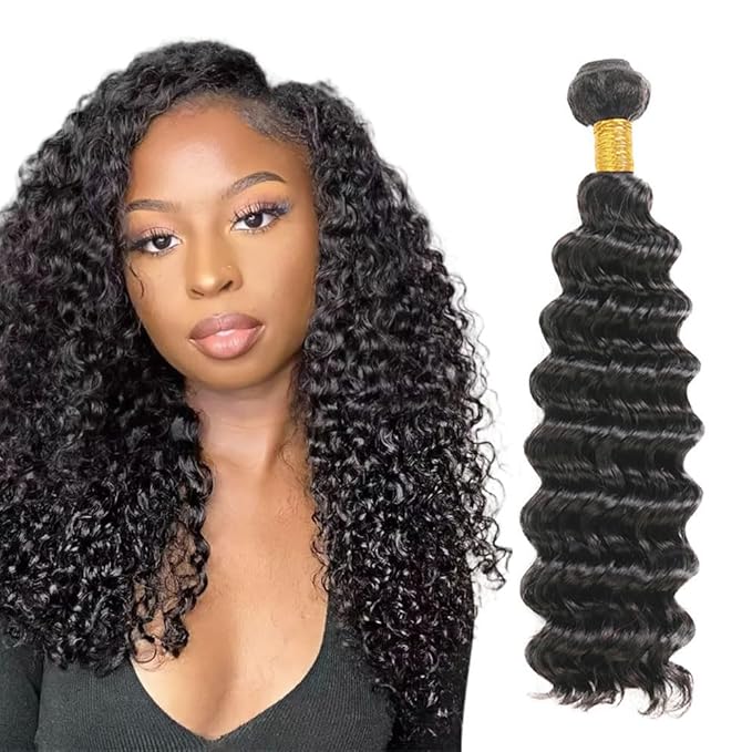 Deep Wave Bundles Human Hair Color 1B Deep Wave Bundles Niegmeag Brazilian Virgin Remy Hair Single Bundle 12 Inch Double Weft Natural Black Loose Wave Bundle Hair Weave 100g