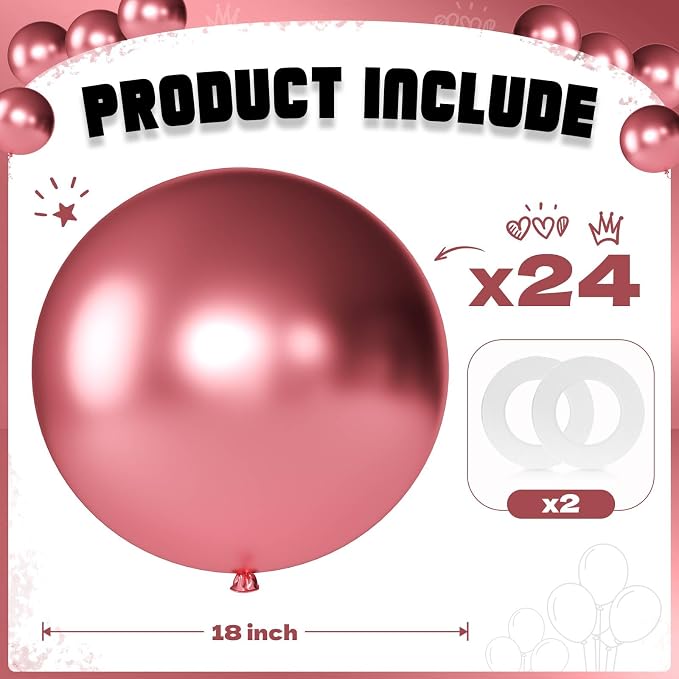Metallic Red Balloons 18 Inch 24 Pack Matte Helium Latex Round Balloons - Image 2