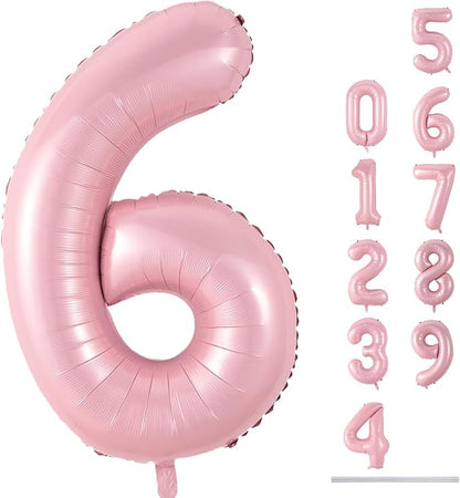 Pastel Pink Number 6 Balloons, 40 In Large Light Pink Number 6 Foil Helium by Lingqiang