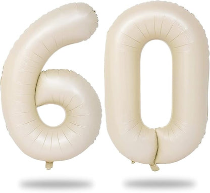 60th Birthday Balloons Cream for Women, 40 Inch Giant Beige Foil 60 Balloon by Lingqiang