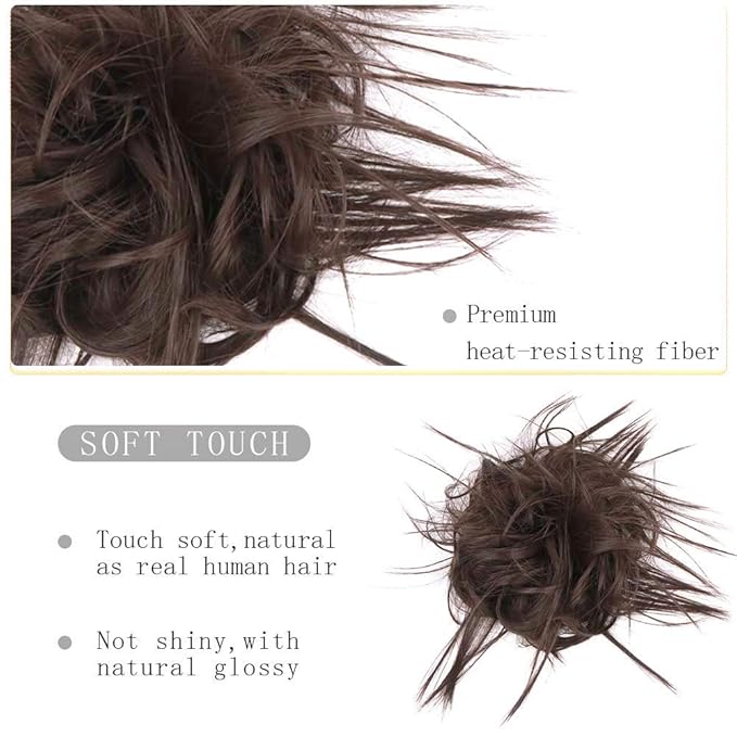 HMD Tousled Updo Messy Bun Hair Piece Hair Extension Ponytail With Elastic Rubber Band Updo Extensions Hairpiece Synthetic Hair Extensions Scrunchies Ponytail Hairpieces for Women (Darkest Brown)