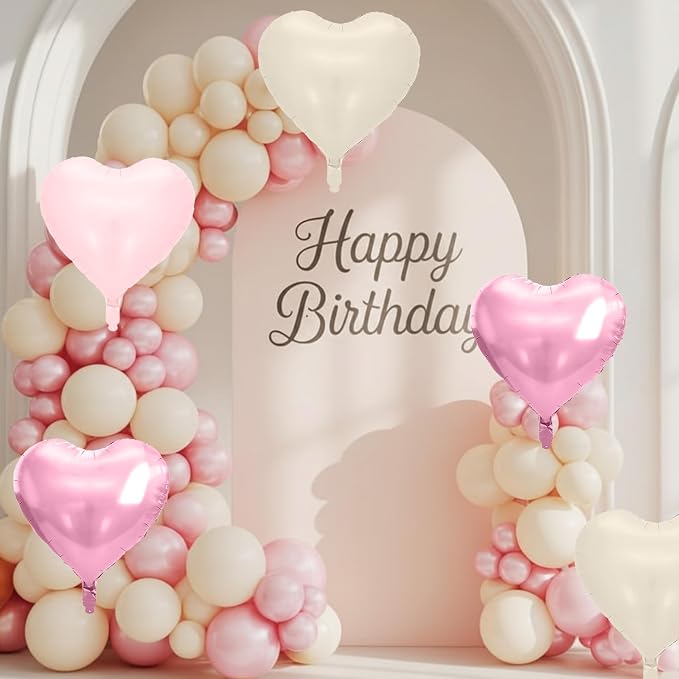 Pink Heart Balloons, 18 Inch Cream Sand White Balloons Helium - Image 8