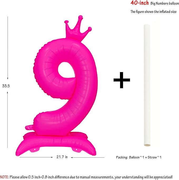 Fluorescent Pink Crown Number 9 Foil Balloon Neon Glow In The Dark Balloon | - Image 2