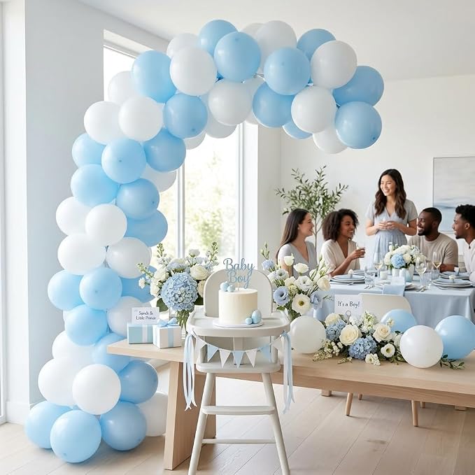 60pcs Blue and White Balloon Kit, 12 Inch Pastel Light Blue White Balloons - Image 6