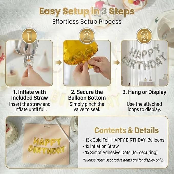 Gold Happy Birthday Banner Foil Letter Balloon, 14 Inch 3D Inflatable Party - Image 2