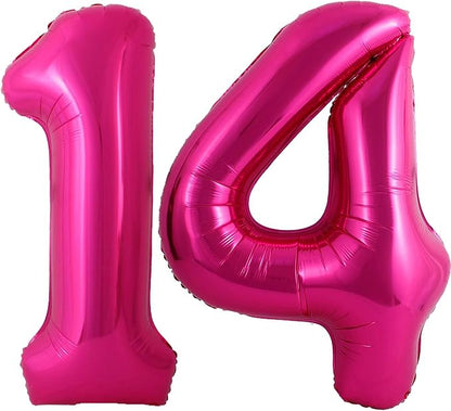 Hot Pink 14 Number Balloons, 40 Inch Giant Number 14 Balloons Foil Mylar Helium by Lovoir