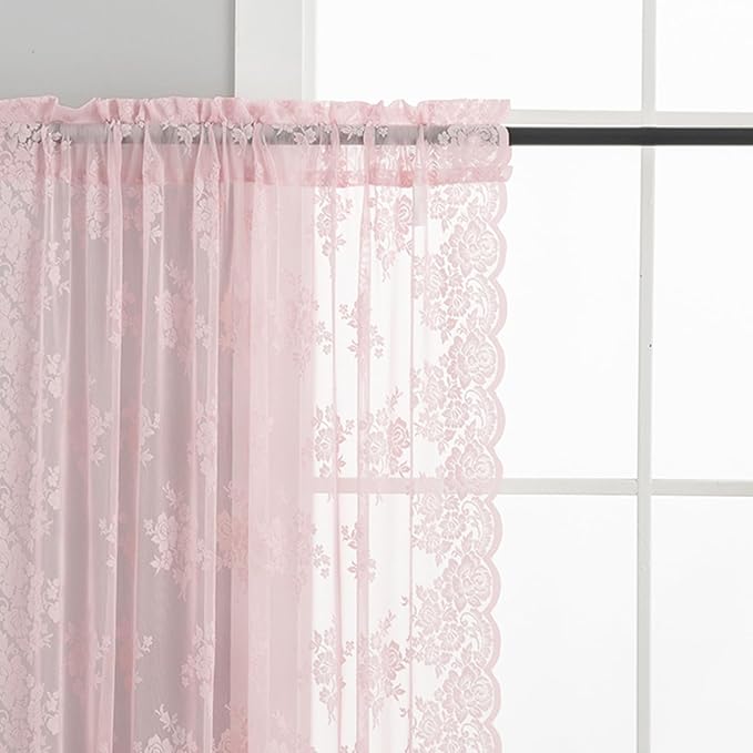 Kotile Pink Sheer Lace Curtains - Image 3