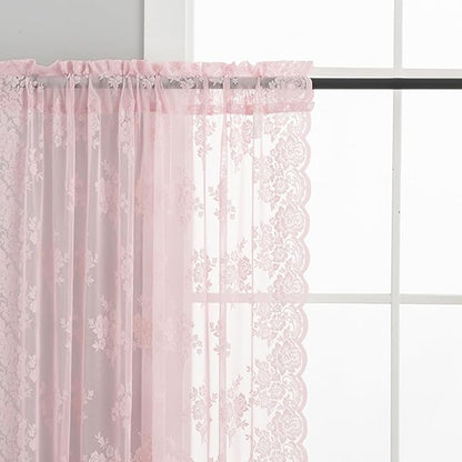 Kotile Pink Sheer Lace Curtains - Image 3