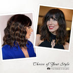 AISI HAIR Wavy Bob Wigs with Bangs for Women Black Mixed Brown Color Short Wavy Bob Curly Wig Synthetic Natural Looking Heat Resistant Fiber Hair for Women