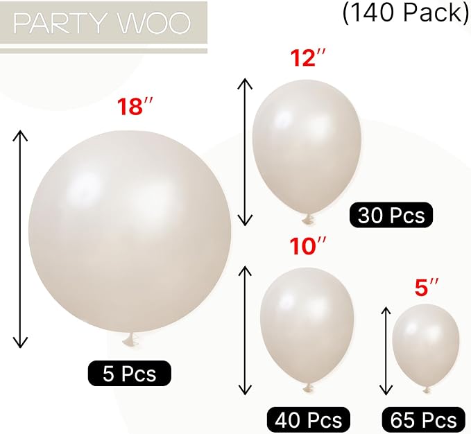 PartyWoo Pearl Sand Balloons 140pcs White Beige Cream Ivory Color | Different - Image 6