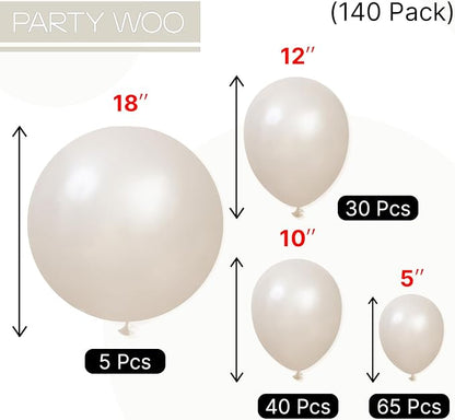 PartyWoo Pearl Sand Balloons 140pcs White Beige Cream Ivory Color | Different - Image 6