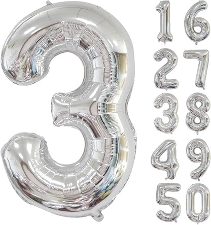 40 inch Silver Number Balloon Giant Foil Helium Balloons Silver Number 3 Balloon by Yeodong
