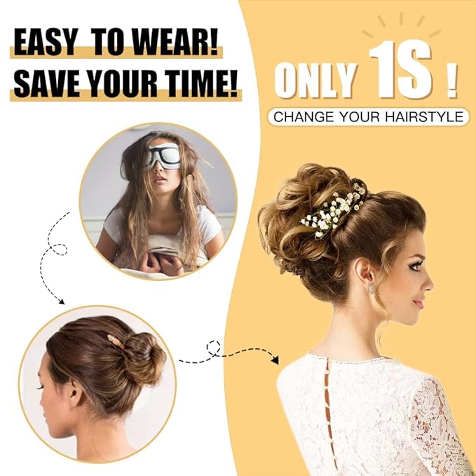 HMD Tousled Updo Messy Bun Hair Piece Hair Extension Ponytail With Elastic Rubber Band Updo Extensions Hairpiece Synthetic Hair Extensions Scrunchies Ponytail Hairpieces for Women