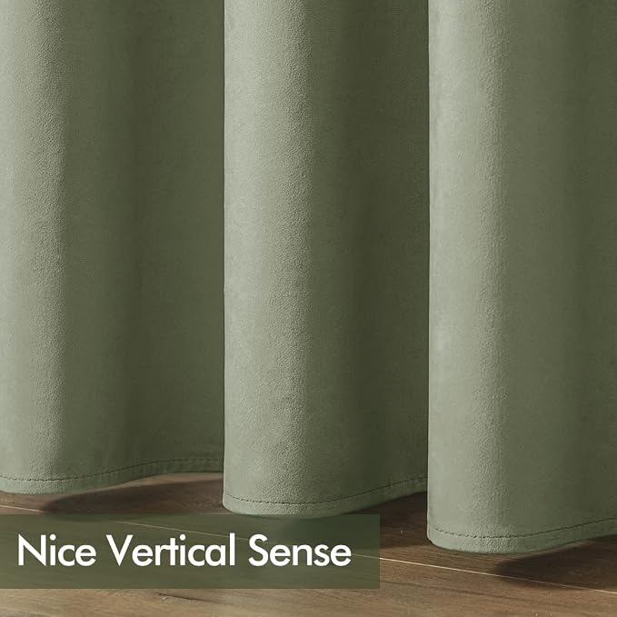 MIULEE Velvet Curtains Sage Green 52 x 96 Inch Length Set of 2 | Grommet Drapes - Image 6