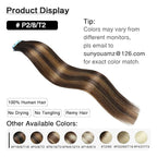 SUYYA Tape in Hair Extensions Human Hair Balayage Darkest Brown to Light Brown 16 Inch 40g/pack 20pcs Straight Seamless Skin Weft Tape in Real Human Hair Extensions(16inch #P2/8/T2)